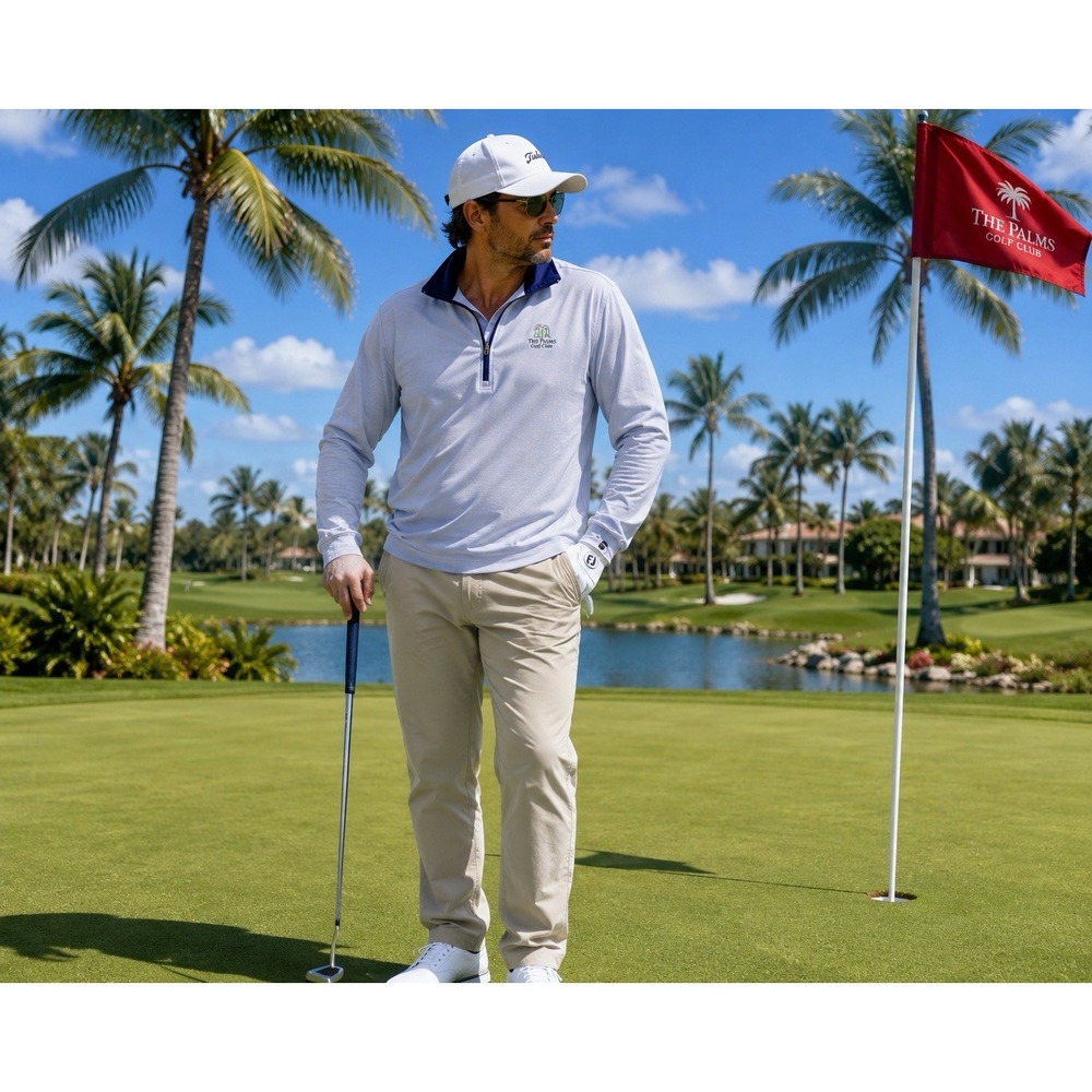 Straight Down 1/4 Zip Golf Pullover SHIRT MENS M L/S   Logo Light Blue The Palms